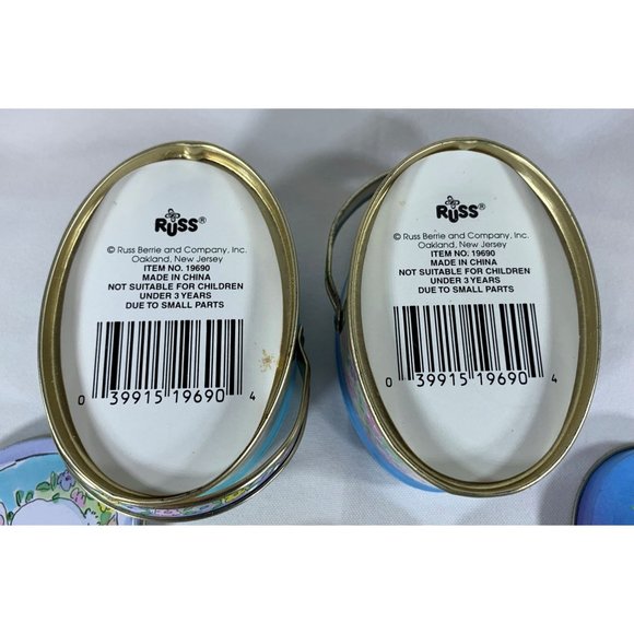 Vintage 2 Russ Berrie Easter Tins and 2 Dakin PomPom Chicks Bunny Handles 1980's - Picture 5 of 11